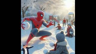 Spiderman plays snowballs with kids ✅🔥spiderman snowball kids marvel [upl. by Gerdy]