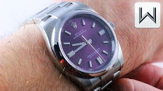 Rolex Oyster Perpetual RED GRAPE 36mm 116000 Luxury Watch Review [upl. by Lilas950]