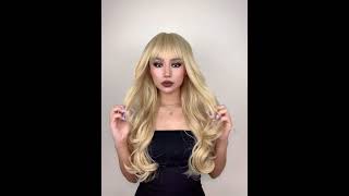 Light Ash Blonde Wavy Synthetic Wig with Bangs – Long Layered  LYVELLE hairtok hair wigfever [upl. by Petie]