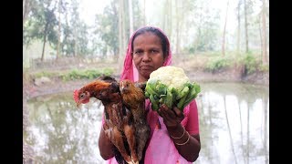 Village food Chicken cauliflower recipe  Chicken cauliflower curry [upl. by Nahtnhoj]