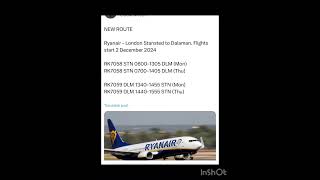 Ryanair  London Stansted to Dalaman Flights start 2 December 2024 [upl. by Mir]