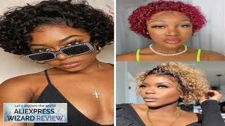 AliExpress Collection Pixie Cut Wigs Human HaiShort Curly Lace Front Human Hair Review [upl. by Gerladina]