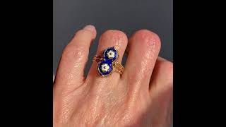 Fine 18K Gold Blue Guilloche Enamel Floral Ring [upl. by Anital]