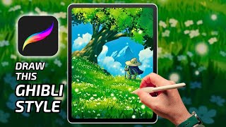 PROCREATE LANDSCAPE DRAWING Ghibli Style RealTime Process [upl. by Anilra368]