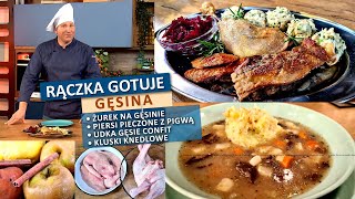 Rączka gotuje żurek na gęsinie piersi z gęsi pieczone z pigwą udka confit kluski knedlowe [upl. by Ilojna]