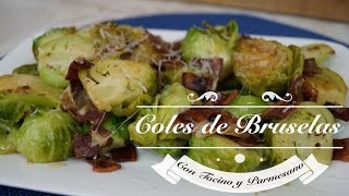 Coles de Bruselas con Tocino y Queso Parmesano  Mi Cocina Rápida [upl. by Uzial]