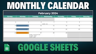 Dynamic Monthly Calendar in Google Sheets Tutorial  Free Template [upl. by Daren550]