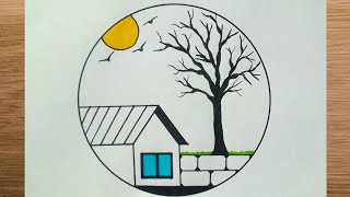 circle drawing kaise banate hain💝👇  circle house drawing easy  simple wali drawing [upl. by Hsoj542]