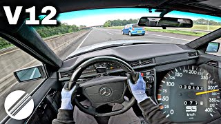 1993 MercedesBenz W124 SG65 V12 TOP SPEED DRIVE ON GERMAN AUTOBAHN 🏎 [upl. by Anuahsed705]