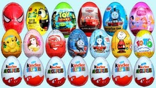 20 Surprise Eggs 7 Kinder Surprise Disney Pixar Cars 2 Thomas Spongebob [upl. by Mahgirb]