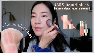 NARS afterglow liquid blush wear test amp rare beauty blush comparison review swatches amp demos [upl. by Nolra]