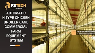 Automatic H Type Chicken Broiler Cage Commercial Farm Equipment System  RETECH Farming [upl. by Annekahs]