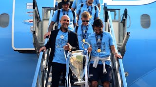 European Champions Manchester City arrive back in UK with Champions League trophy [upl. by Scrogan]