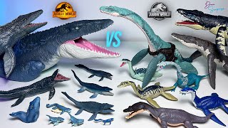 MOSASAURUS VS ELASMOSAURUS amp Marine Reptiles Jurassic World Dinosaurs Collection Battle [upl. by Hwang]