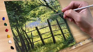 Painting Forest Fence Landscape  Acrylic Painting  Correa Art [upl. by Akinehc795]