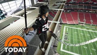 Get a birds eye view of Atlanta Falcons mascot Freddies entrance [upl. by Gilletta]