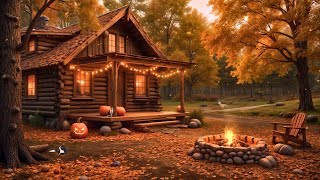 Cozy Autumn Evening at the Cabin  Crackling Fire Glowing Pumpkins and Crisp Fall Air [upl. by Oad]