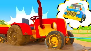 The tractor needs help The police car saves farm vehicles for kids Helper cars amp cartoons for kids [upl. by Malet]