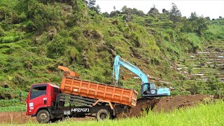 Kobelco SK200 Excavator And Trucks Digging Moving Dirt On The Geothermal Well Pad Site [upl. by Adia]