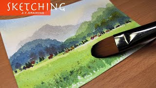 Easy Landscape Watercolor Painting Techniques for Beginners  Watercolor Sketch [upl. by Shantee259]