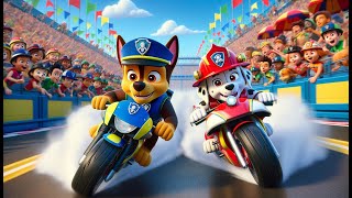 Paw Patrol Ultimate Rescue  CHASE amp MARSHALL Joins Motorcycle Racing  Very Funny Story  Rainbow 3 [upl. by Aelyk]