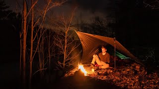 Solo Tarp Camping  Bushcraft Food and Rain in the Backwoods [upl. by Dobb111]