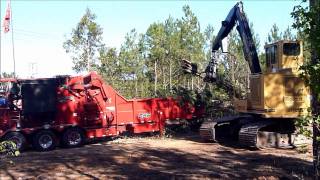 Tigercat 250 Log Loader Feeding Rotochopper B66 Grinder [upl. by Yemrej]