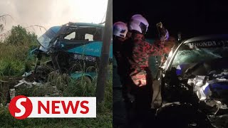 Two killed in buscar collision in Rantau Panjang [upl. by Llerral]