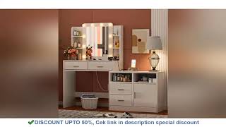 Vanity Desk with Mirror and Lights  Makeup Vanity with Lights amp Charging Station White V [upl. by Giesecke]