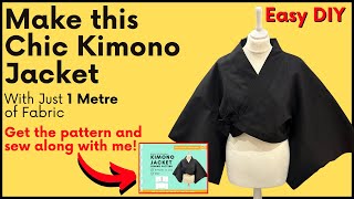 DIY Kimono Jacket from 1 Meter of Fabric Easy Sewing Tutorial for Beginners MidCentury Style [upl. by Atem]