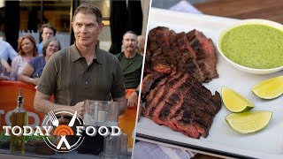 Bobby Flay makes grilled skirt steak with cilantro mint sauce [upl. by Oruam]