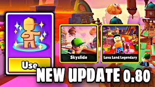 NEW UPDATE 080 STUMBEL GUYS NEW ABILITY NEW SKIN amp NEW MAP LAVA LAND LEGENDARYNEW MAP SKYSLIDE😱 [upl. by Rubetta812]