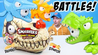 Smashers Dino Island T Rex Battles Mosasaurus Eye Popper Review [upl. by Arihay]