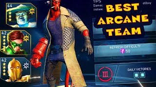 Injustice 2 Mobile HARD Hellboy Challenge Review with THE BEST ARCANE TEAM IN THE GAME [upl. by Piderit]