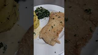 Pork Schnitzel with sautéed potatoes n silverbeet [upl. by Aveline]