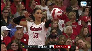 Merritt Beason Back Row Kill Attack Bergen Reilly Kill Nebraska Husker Volleyball 92924 USC [upl. by Ule]