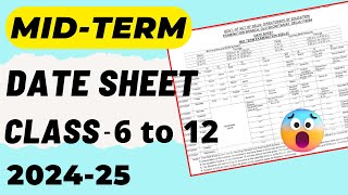 DATE SHEET Class 6 to 12  MidTerm Date Sheet 2024  Delhi [upl. by Benia]