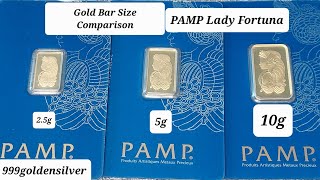 Gold Bar Size Comparison  PAMP  Lady Fortuna  25g Gold Bar  5g Gold Bar  10g Gold Bar [upl. by Wohlen]