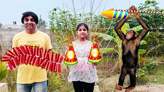 Diwali with Monkey 🐒 friend  comedy video  funny video  Prabhu Sarala lifestyle [upl. by Takeo]