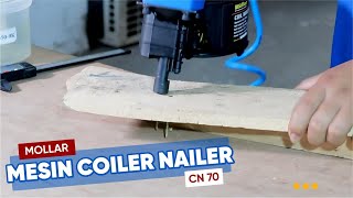 Review amp Test MOLLAR CN70 Mesin Coil Nailer Gun Alat Staples Tembak Paku Pallet Kayu [upl. by Knowle238]