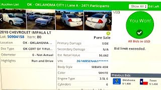 Copart Auction Live Bidding  Win 86K Mile 2010 Impala [upl. by Leonardi50]