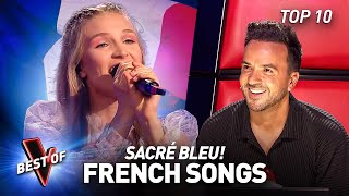 FRENCH songs in nonFrenchspeaking countries in the Blind Auditions of The Voice  TOP 10 [upl. by Hanny138]