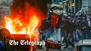 Violent clashes between Napoli and Frankfurt football fans [upl. by Tnahsarp317]