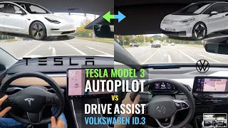 ID3 Volkswagen vs Tesla Model 3  Driving Experience Comparison in 4K ID3 ID4 TravelAssist [upl. by Kiernan]