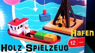 SPIELZEUG aus HOLZ  Schiff und Kran  Spielzeug auspacken Kinderfilm Toys Ship and Crane [upl. by Ocir]