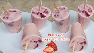 Paletas De Fresaas Con Crema Maggie Cocina [upl. by Anaehs290]