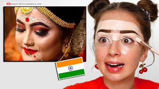 I Tried Following INDIAN BENGALI Bridal Makeup Tutorial [upl. by Eiduam]