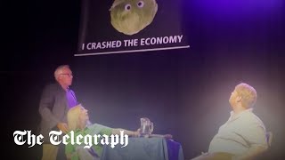 Liz Truss storms off stage after lettuce banner stunt [upl. by Teloiv]