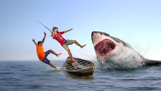 Shark Attack on Fishing Boat 8  A great White Shark Attack Short Movie [upl. by Ailegra]