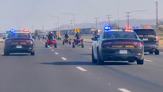 Hooligans On Dirt Bikes ATVs Take Over Freeways and Streets  Riverside [upl. by Prue]